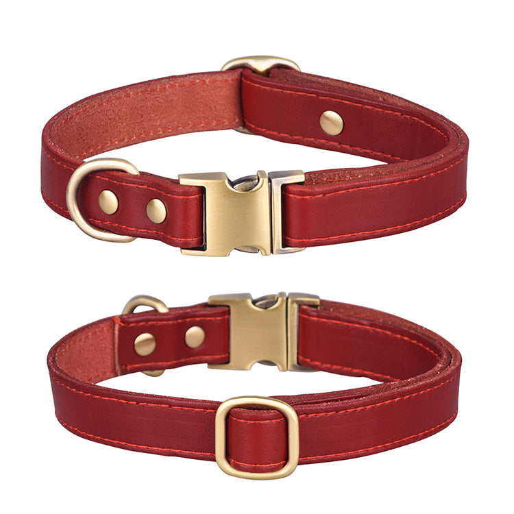Premium Leather Dog Collar in Red